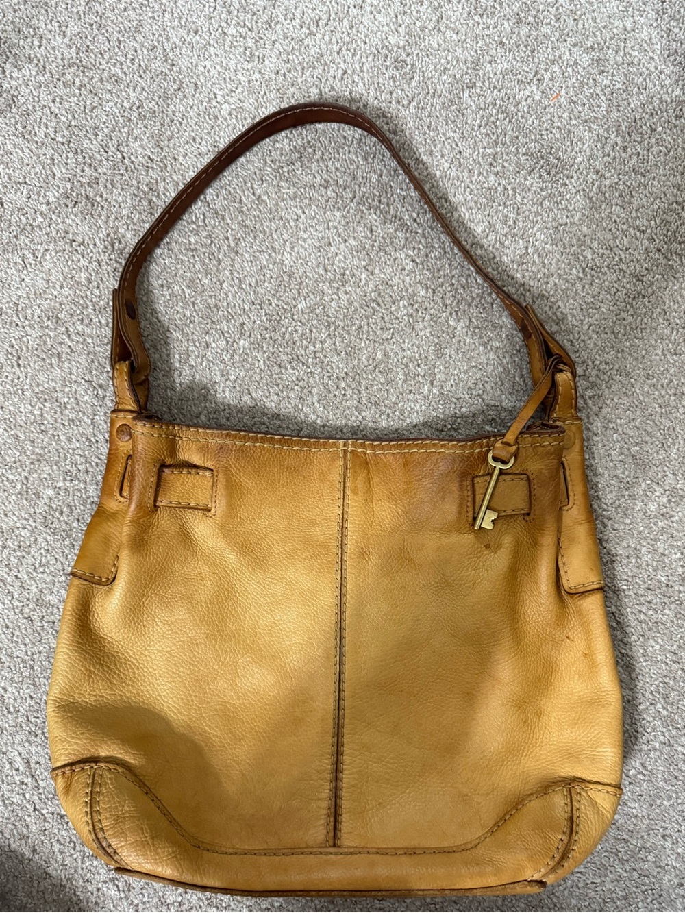 Vintage Fossil 75082 Tan Leather Hobo Shoulder Bag